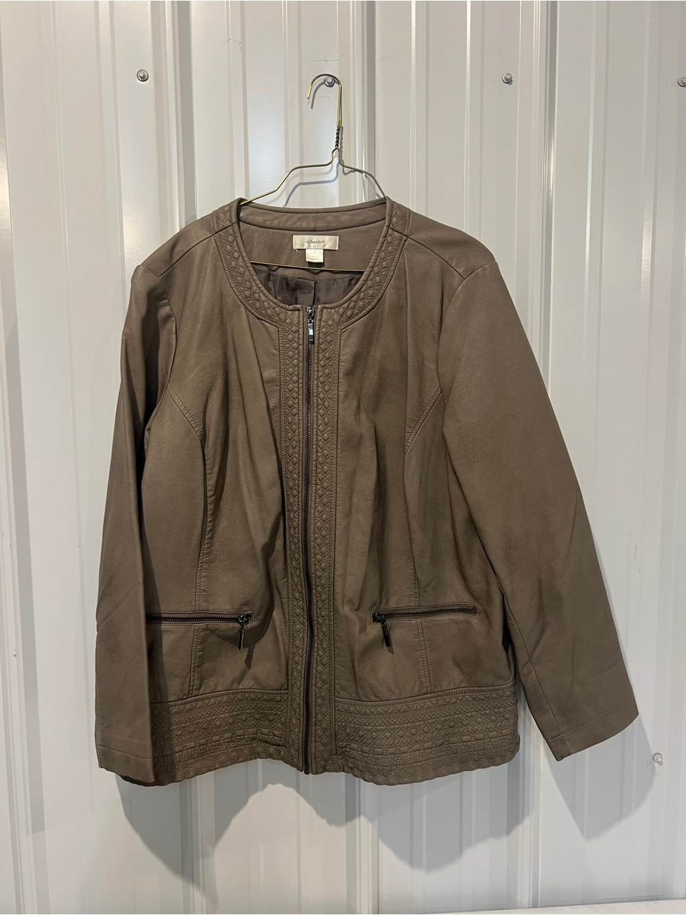 CJ Banks Brown Leather Zip-Front Jacket